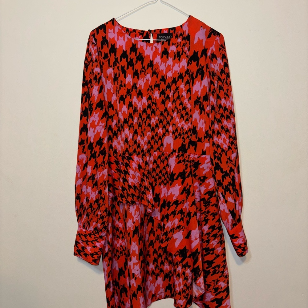 TOPSHOP Houndstooth Asymmetrical Sheath Dress